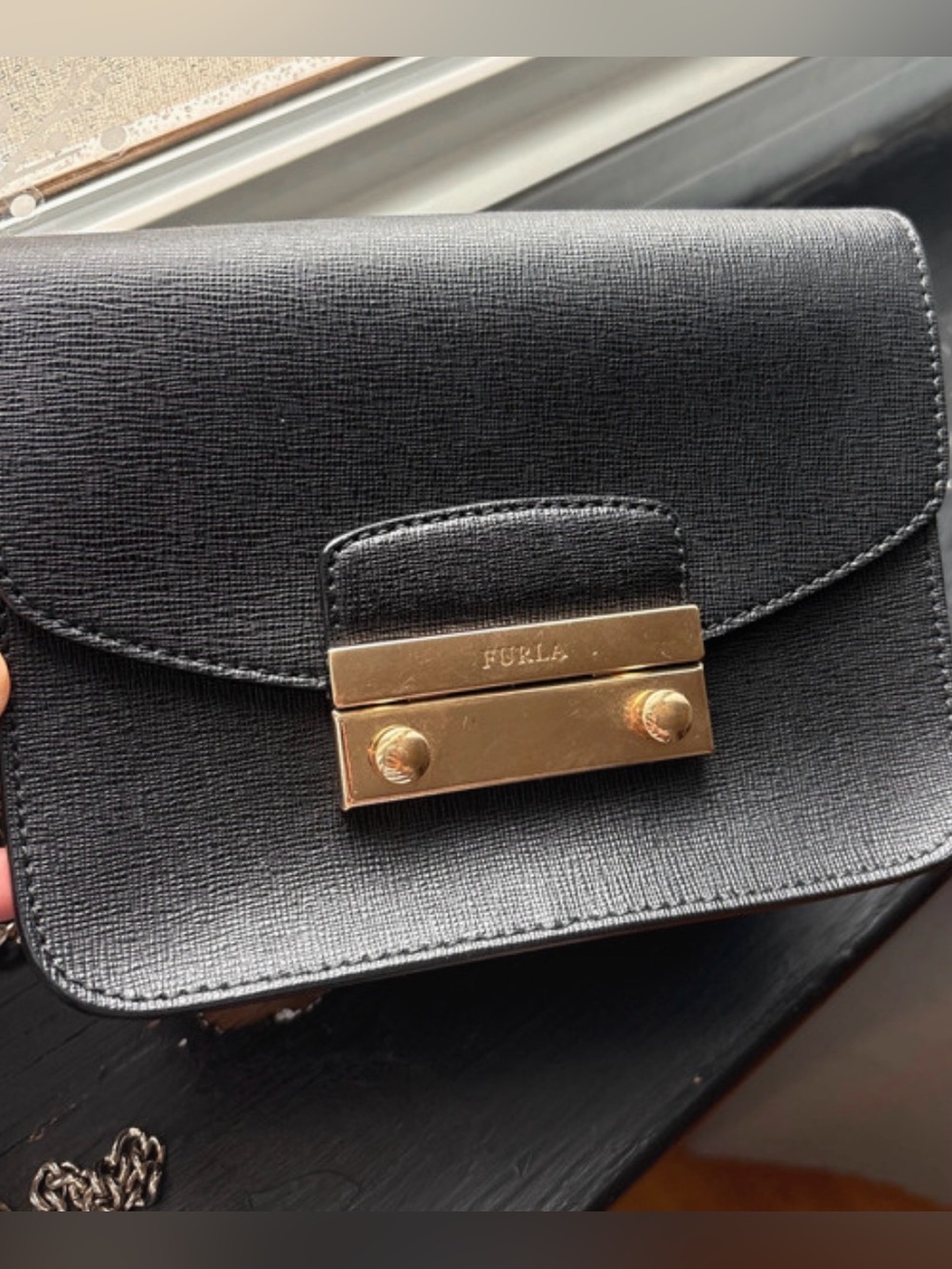 Furla Black Crossbody Bag with Gold Hardware